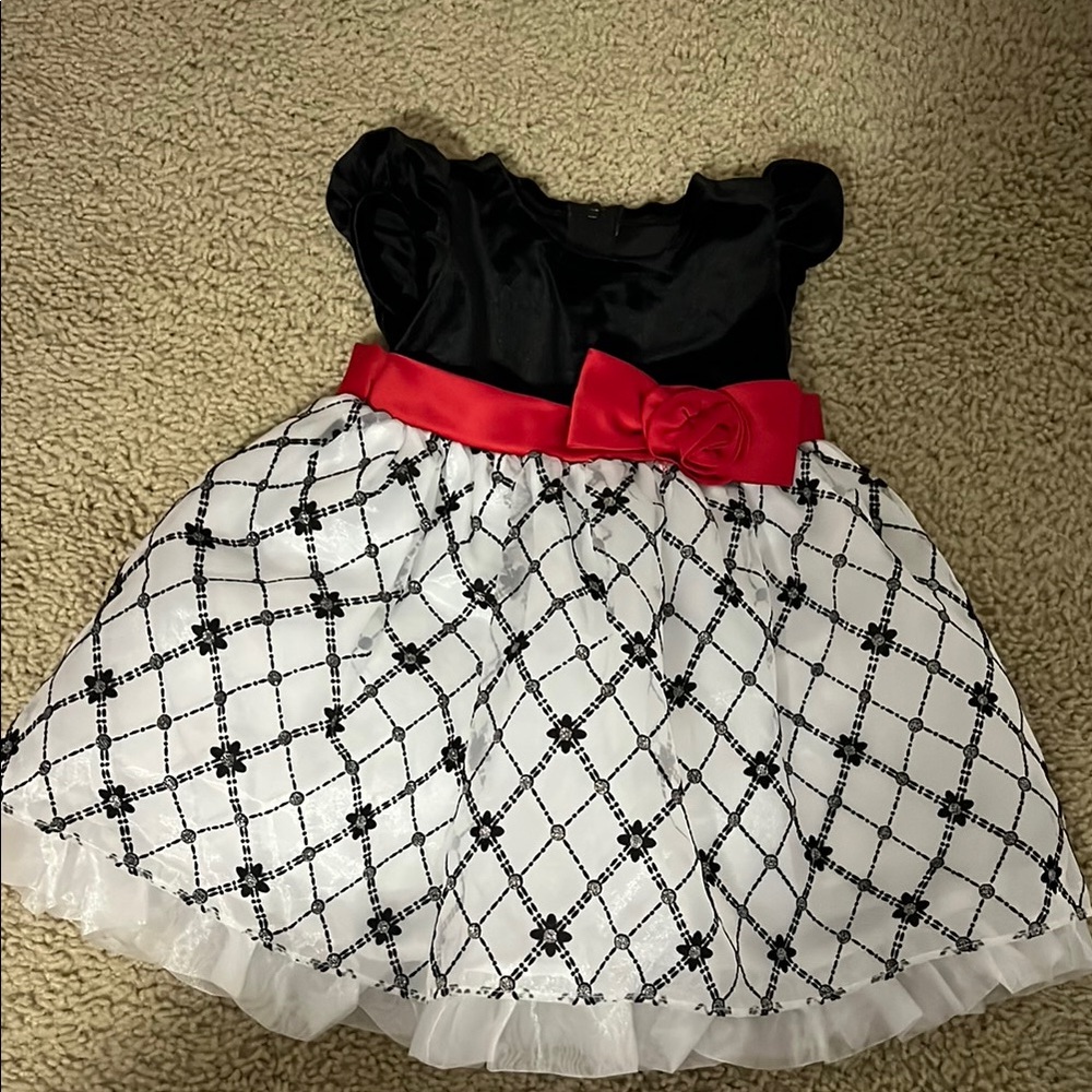 Black and White Dress with Red Bow